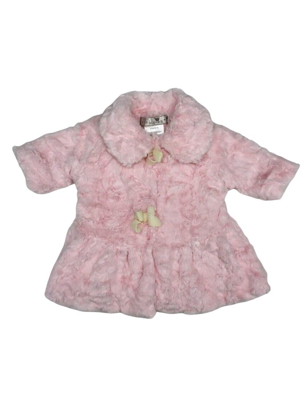 Widgeon Baby Girls 6M Pink Plush Fuzzy Collared Snap Front Bow Jacket Coat